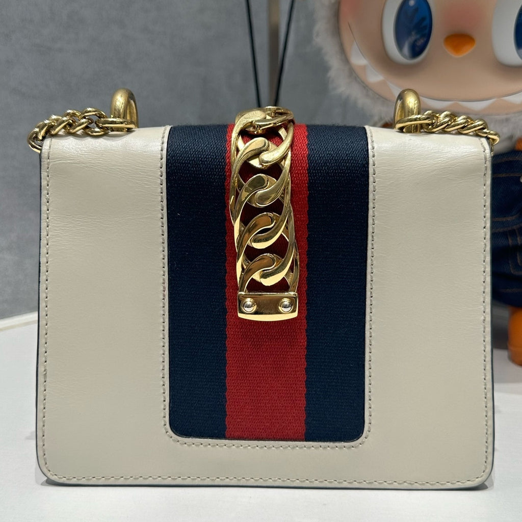 Gucci Sylvie Small Chain Shoulder Crossbody Bag White Gold Hardware