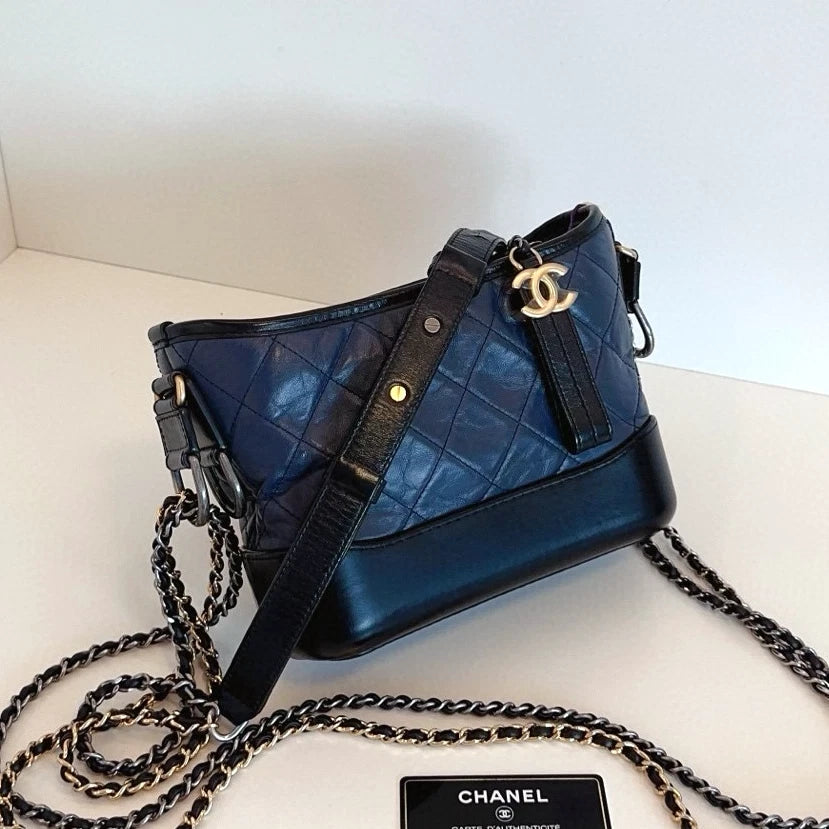 Chanel Gabrielle PM Chain Shoulder Crossbody Blue Gold Women Classic Fashion
