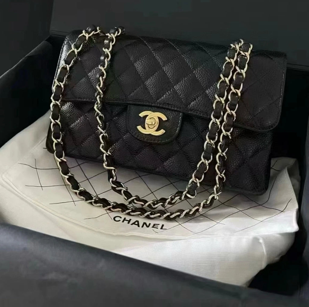 CHANEL Classic Flap Small Black Leather Shoulder Bag For Women