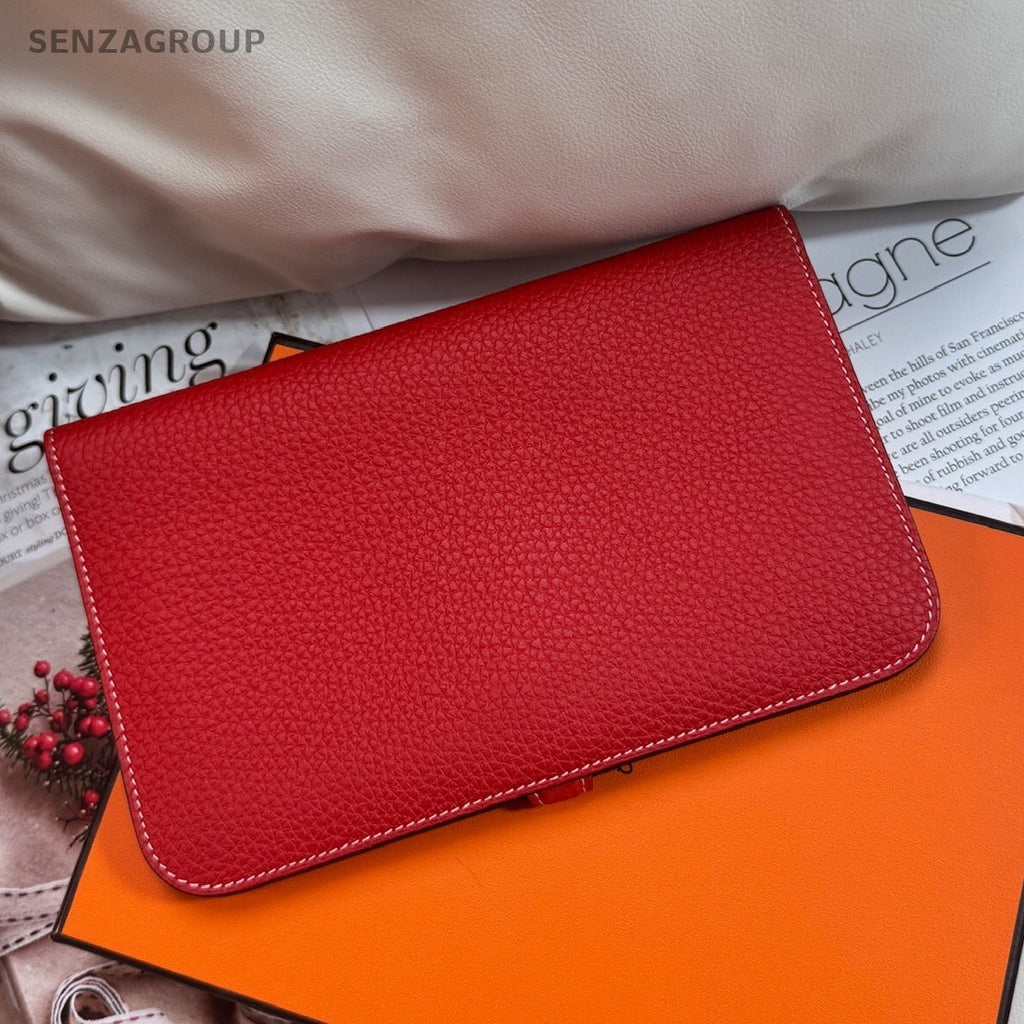 Hermès Dogon Duo Red Silver Hardware Wallet Clutch Women Classic