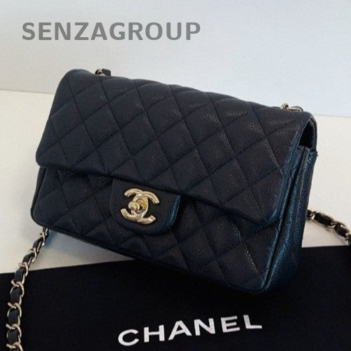 Chanel Classic Flap Mini Chain Diamond Shoulder Bag Crossbody Black Gold Women