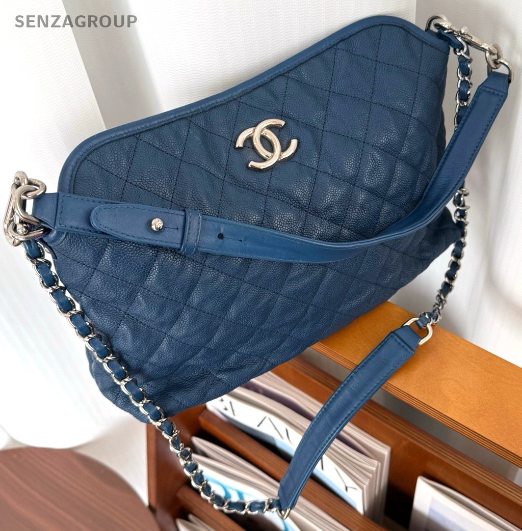 CHANEL Hobo caviar Chain 2way Shoulder bag Diamond pattern Women Handbag Blue