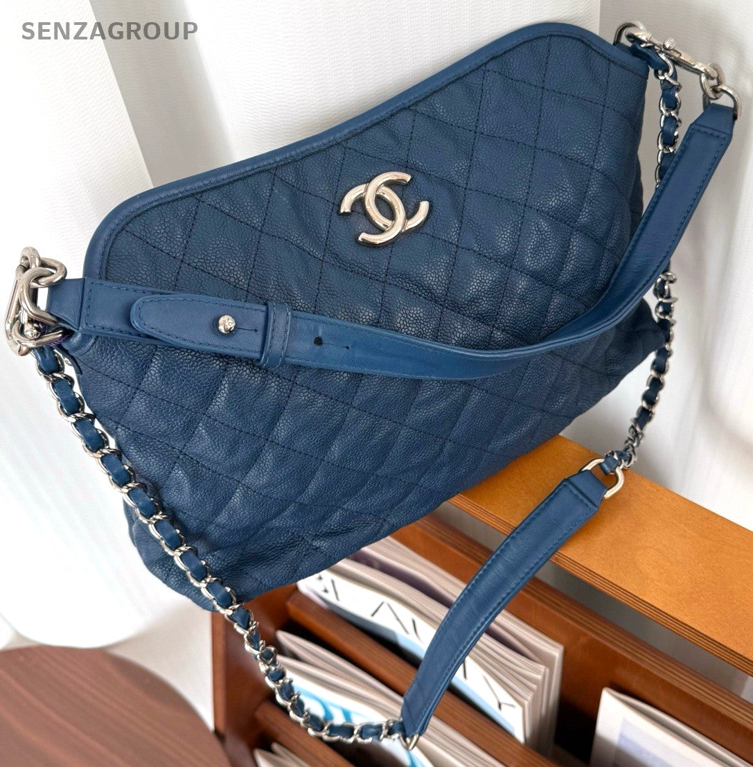 CHANEL Hobo caviar Chain 2way Shoulder bag Diamond pattern Women Handbag Blue