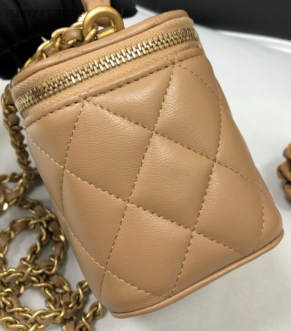 Chanel Lambskin Chain Shoulder Bag Crossbody Brown Gold Women Designer Diamond