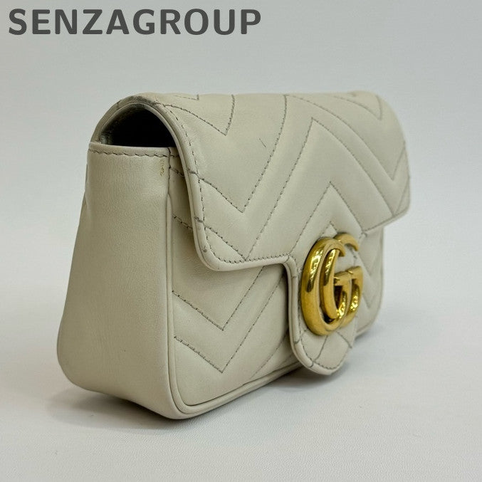 Gucci Marmont Mini Bag White Gold Chain Crossbody Shoulder Bag