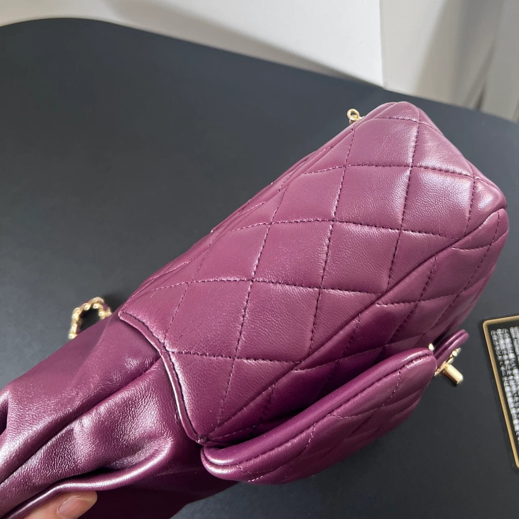 Chanel Diamond Chain Backpack Purple Gold Classic Used Women