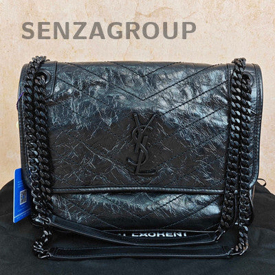 Saint Laurent YSL Niki Medium So Black Crushed Leather Chain Crossbody Bag
