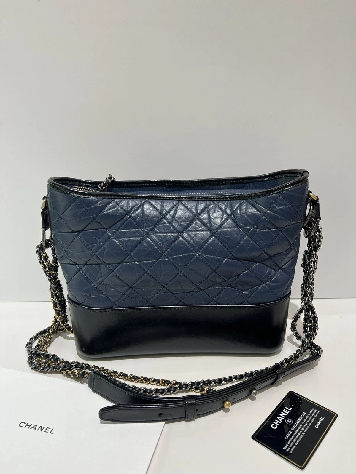 CHANEL Blue Black Medium Shoulder Bag For Women