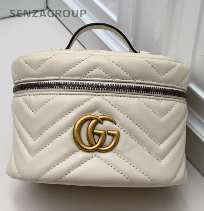 Gucci Marmont Chain Backpack White Gold Used Women Classic Fashion