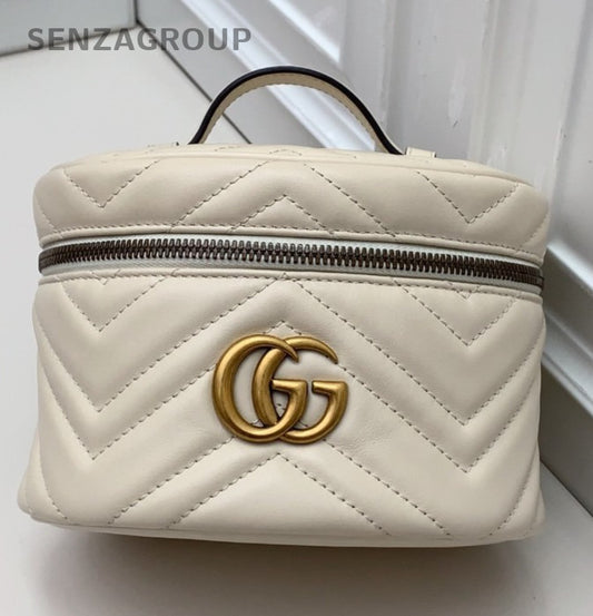 Gucci Marmont Chain Backpack White Gold Used Women Classic Fashion