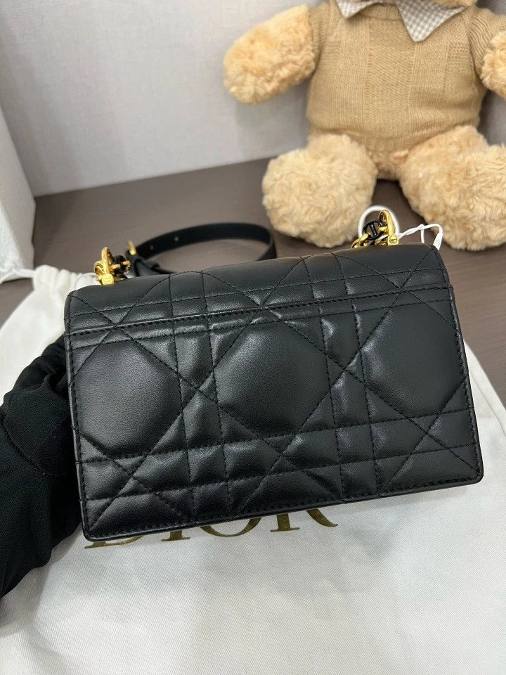 Dior Black Gold Miss Caro Lambskin Chain Bag For Women
