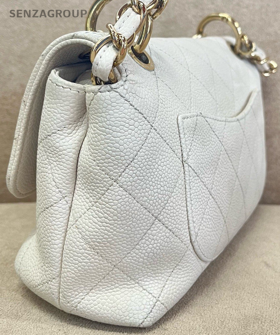 Chanel Classic Flap Chain Shoulder Bag Crossbody White Gold Women Designer
