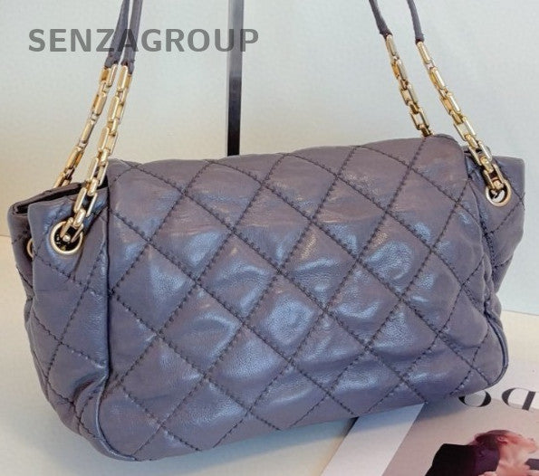 Chanel Calfskin Chain Shoulder Bag Gray Gold Women Classic Fashion