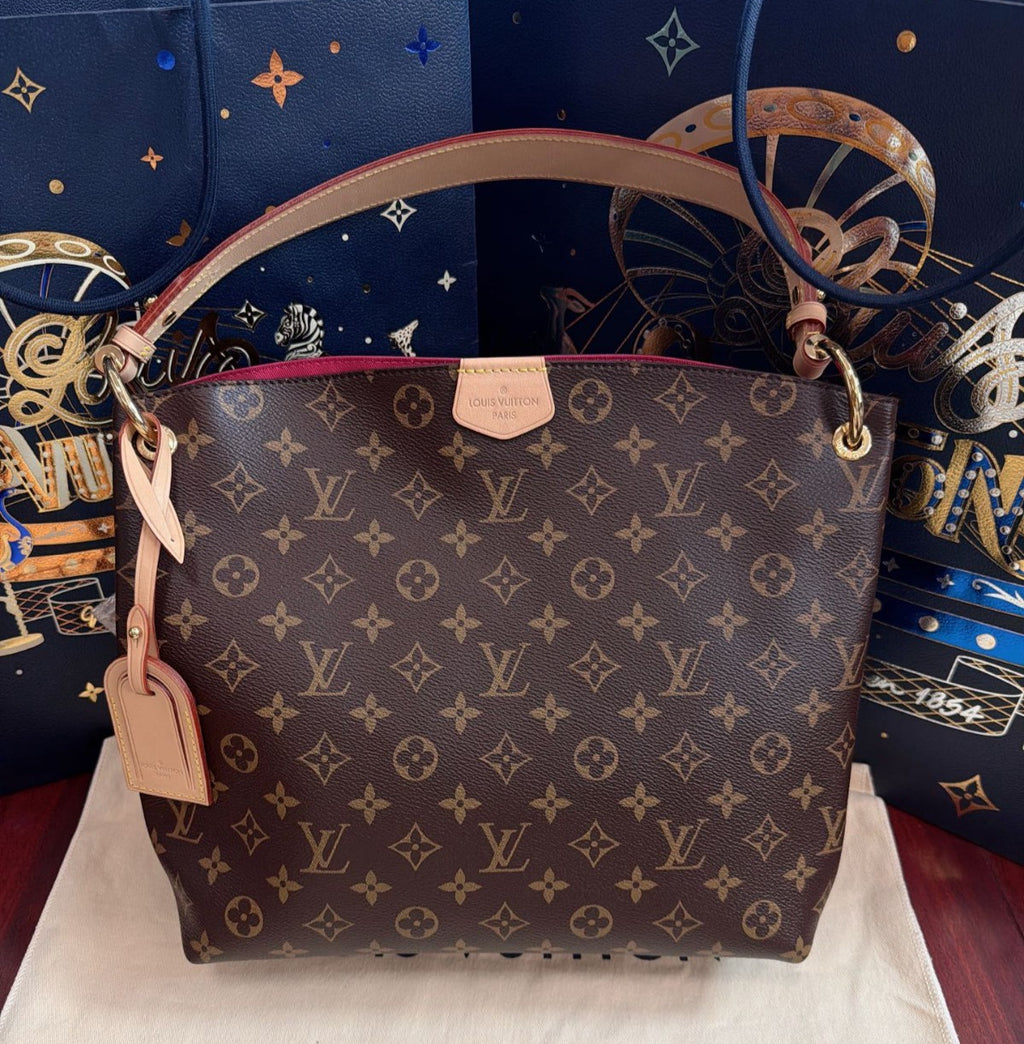 Louis Vuitton Graceful PM Monogram Top Handle Shoulder Bag Brown Gold Women
