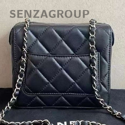 Chanel Black Lambskin Milk Box Bag Gold Chain Quilted Classic Crossbody