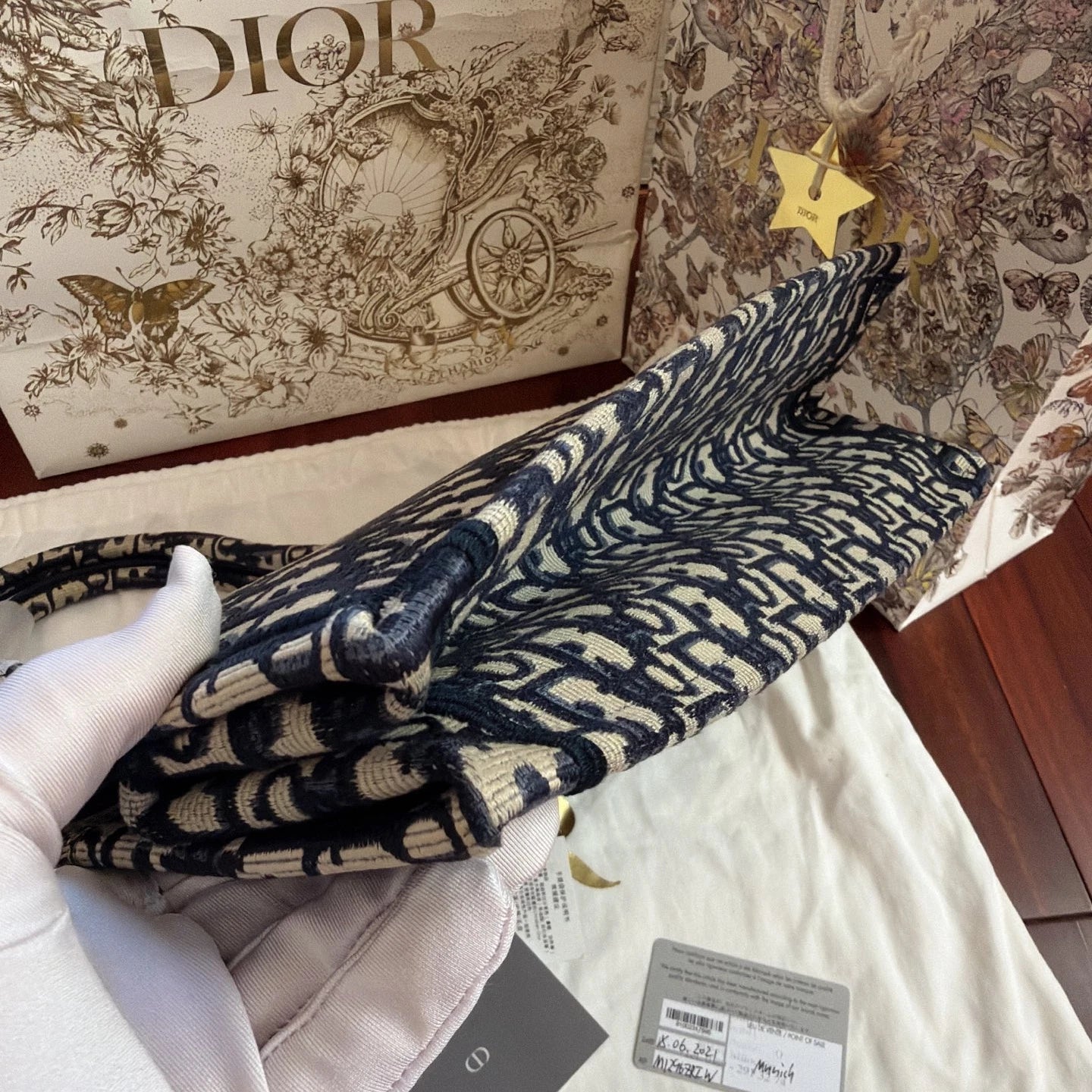 Dior Book Tote Canvas Blue Top Handle Tote Bag Excellent