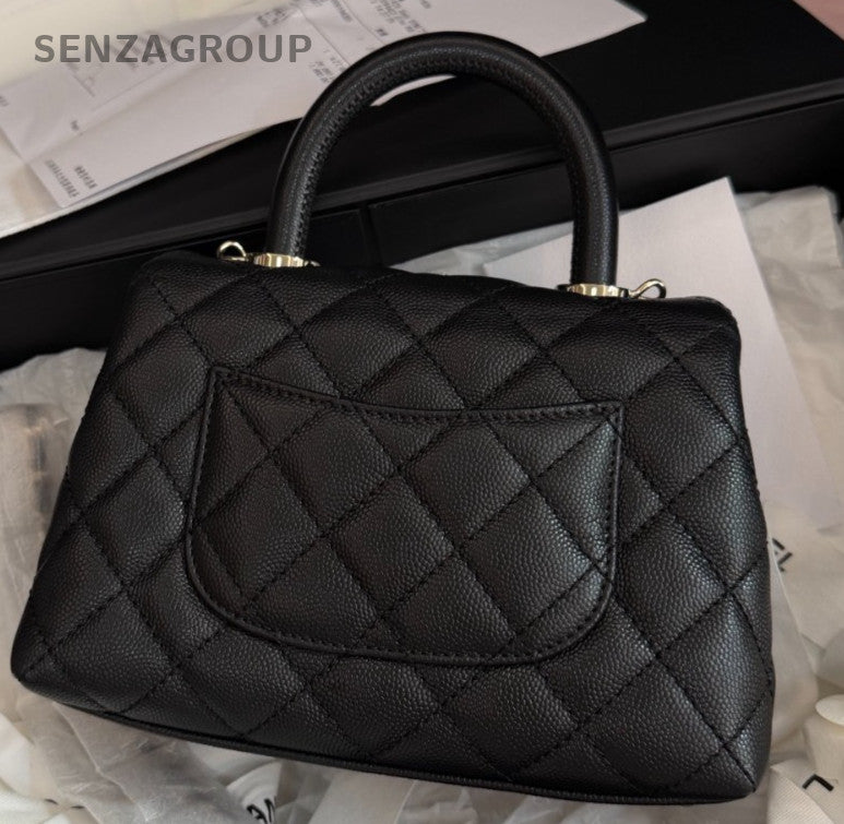 Chanel Cocohandle Mini Diamond Top Handle Bag Chain Crossbody Black Gold Women