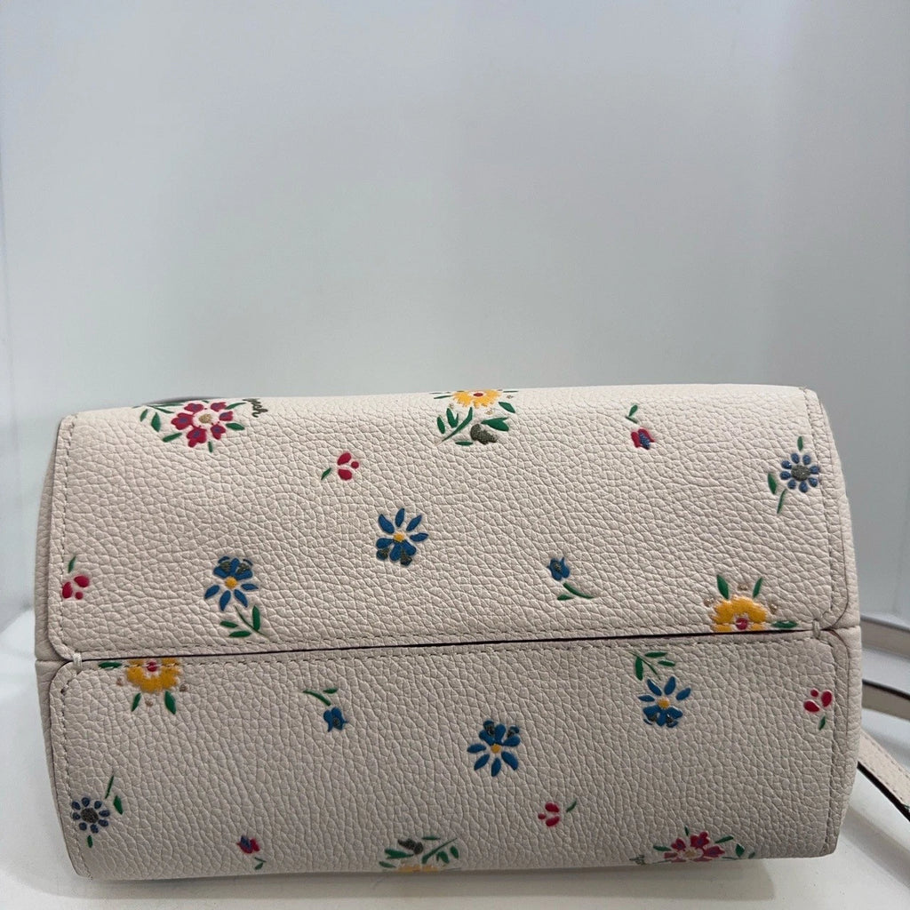 Coach Women's Small Printed Leather Bucket Crossbody Shoulder Bag Chalk White