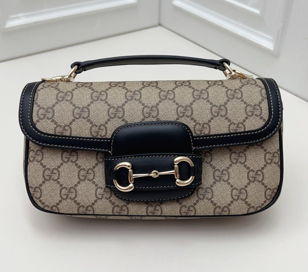Gucci Horsebit1955 Ophidia Shoulder Bag Crossbody Beige Black Gold Unisex Adults