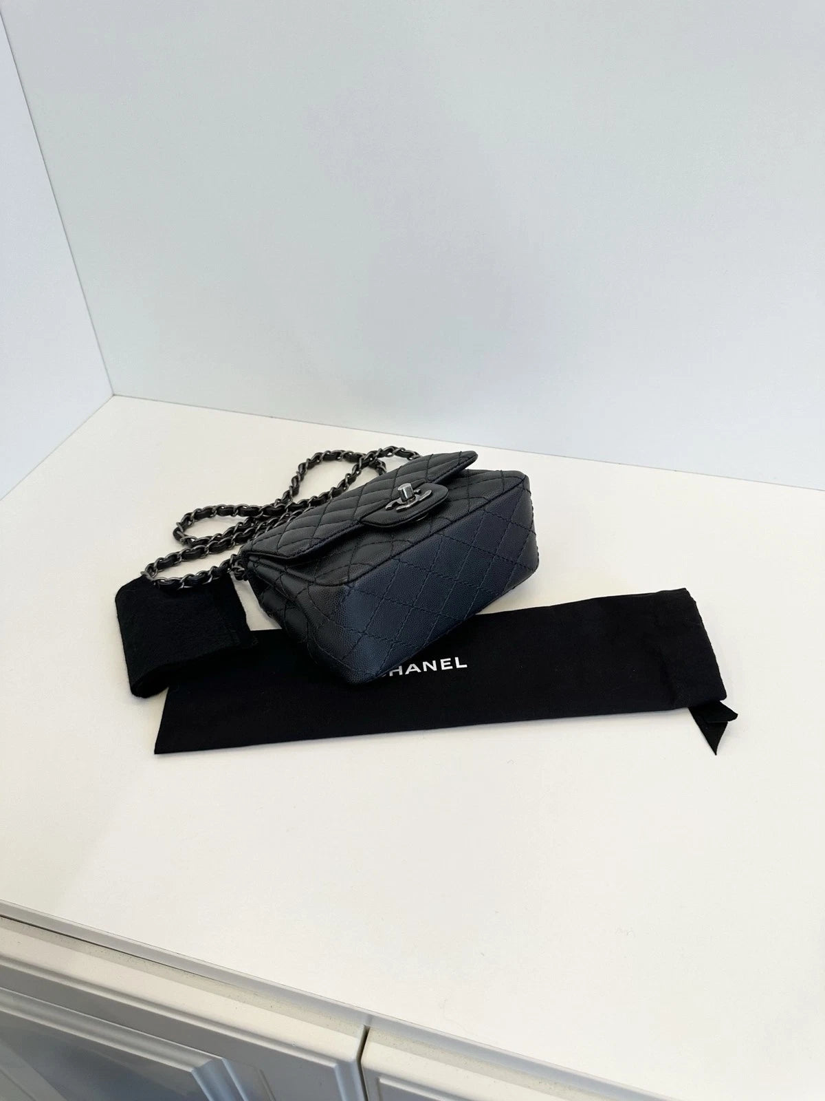Chanel Classic Flap Square Mini Shoulder Bag Black Caviar Leather