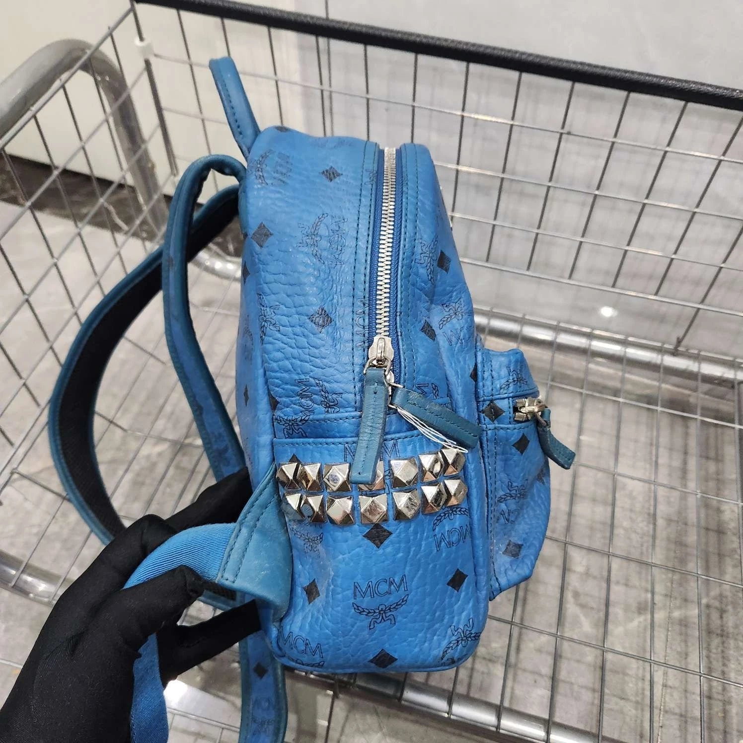 MCM Blue Monogram Rivet Small Backpack For Women