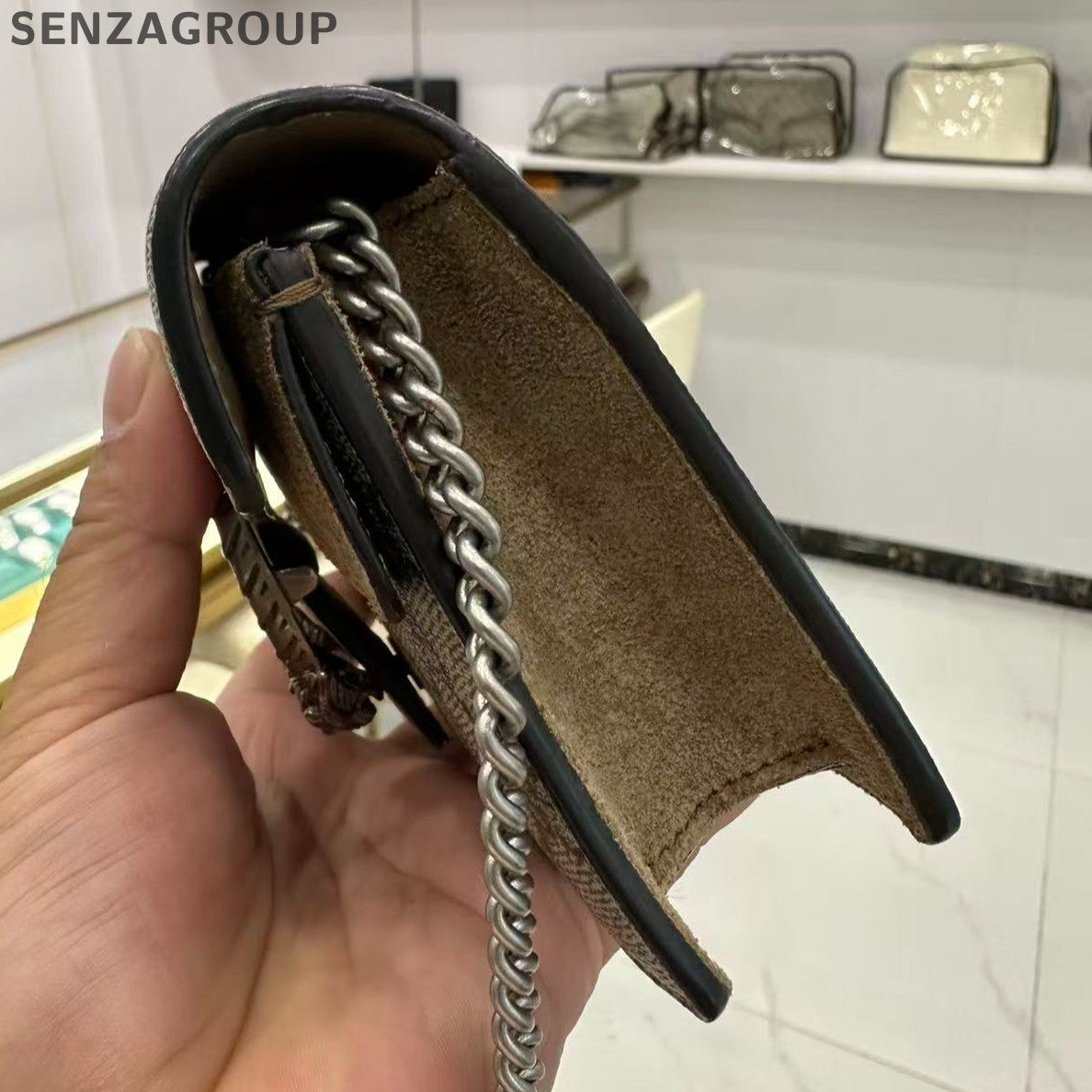 Gucci Dionysus Mini Chain Shoulder Crossbody Bag Brown Silver Hardware