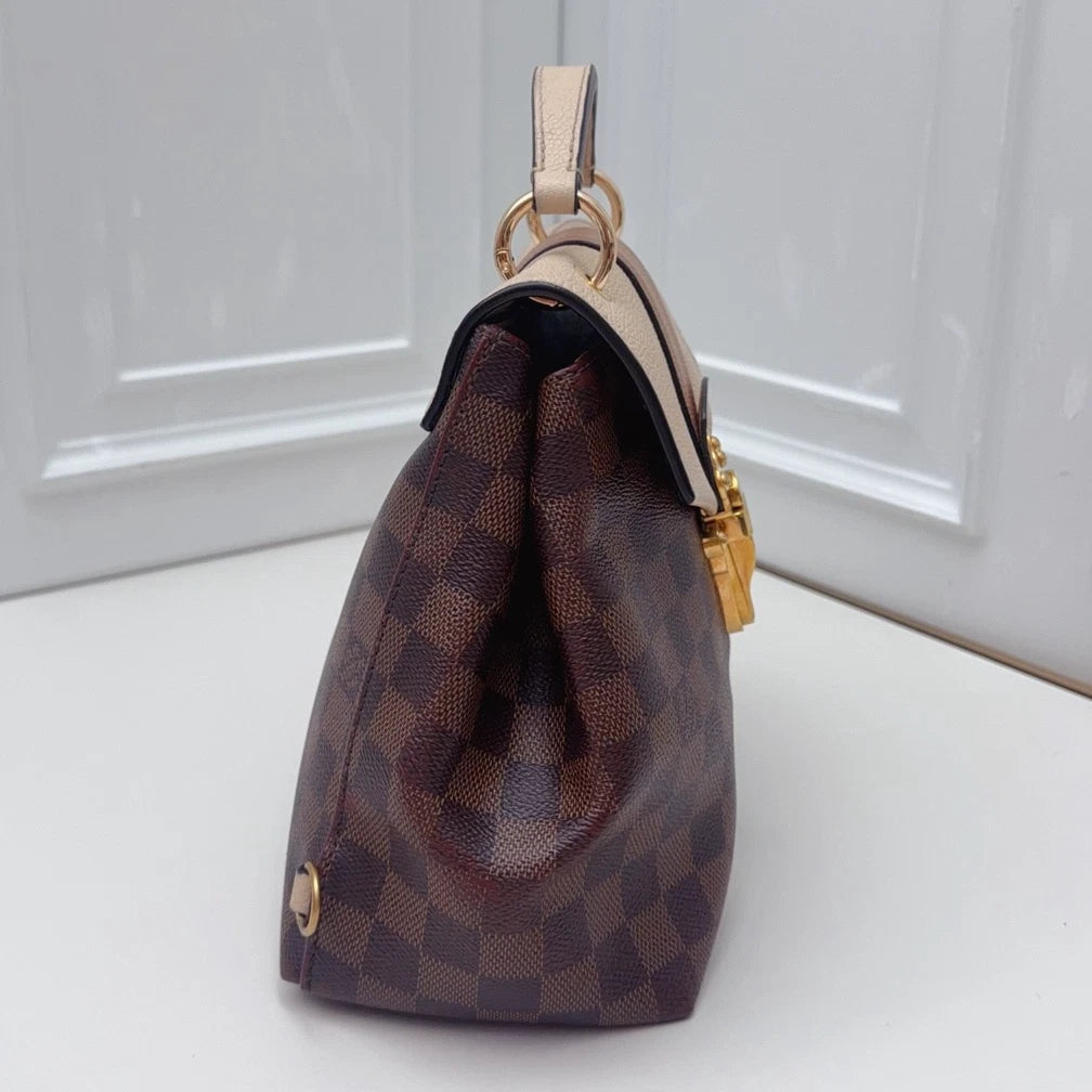 Louis Vuitton Clapton Damier Ebene Backpack Beige Brown Gold Women Classic