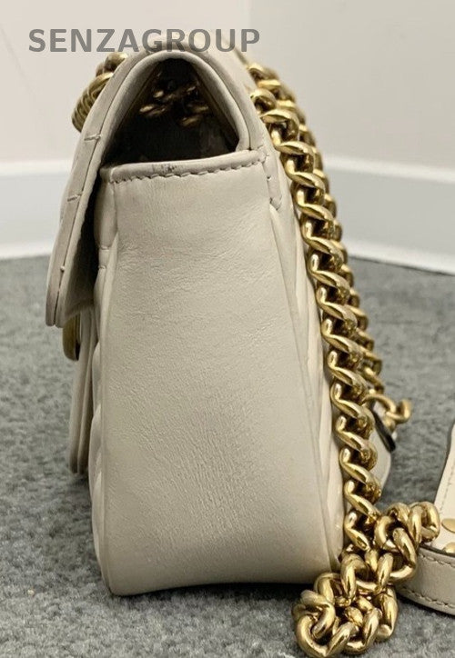 Gucci Marmont PM Chain Shoulder Bag Crossbody White Gold Used Women Classic