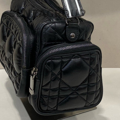 Dior Cannage Leather Camera Bag Black Silver Crossbody Shoulder Bag