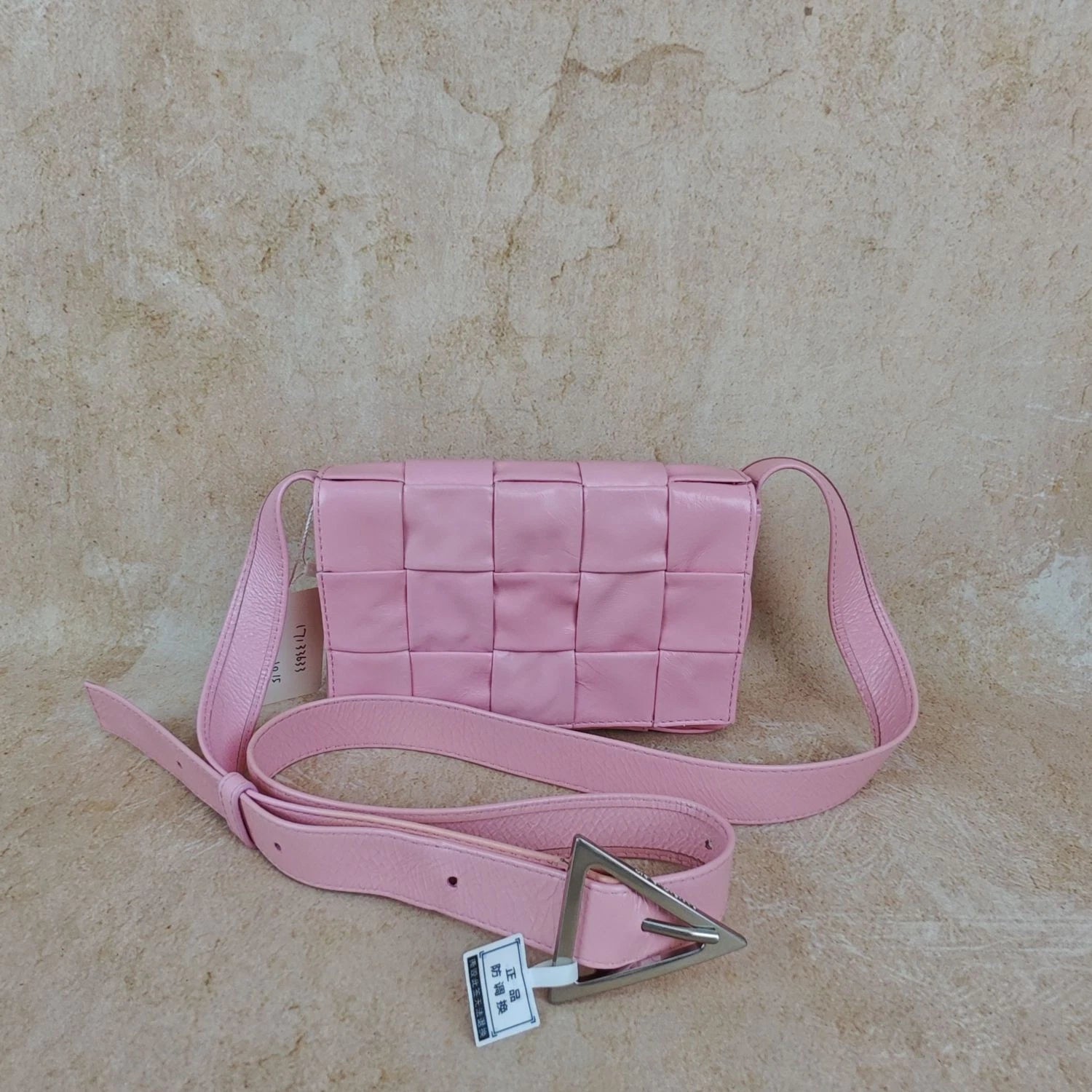 Bottega Veneta Pink Woven Leather Shoulder Crossbody Bag For Women