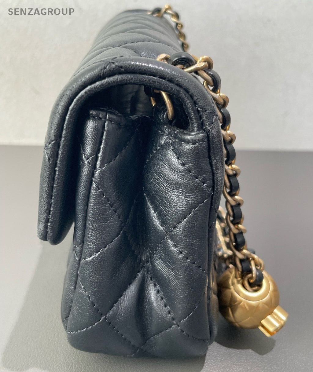 Chanel Classic Flap Mini Lambskin Chain Shoulder Bag Crossbody Black Gold Women