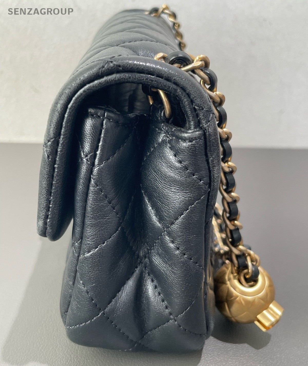 Chanel Classic Flap Mini Lambskin Chain Shoulder Bag Crossbody Black Gold Women