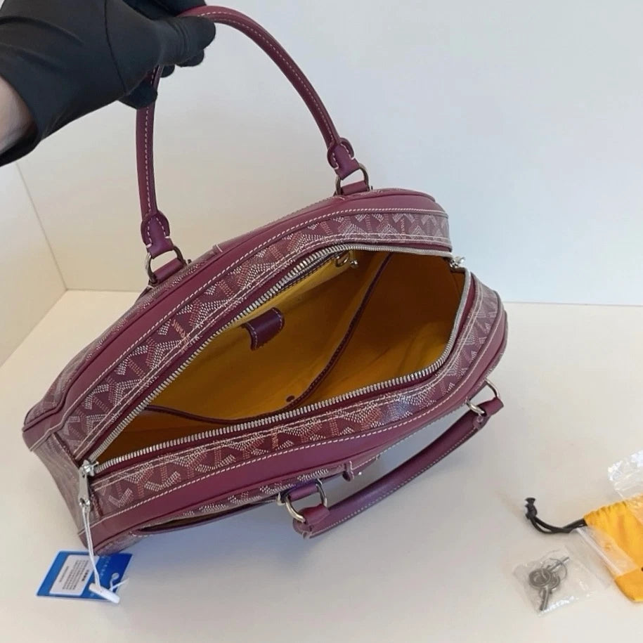 Excellent Goyard Bowling Bag Monogram Top Handle Bag Red Silver Hardware Women