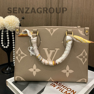 Louis Vuitton OntheGo Small Tote Bag Grey Gold Monogram Women Classic