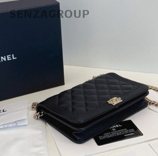 Chanel Leboy WOC Chain Shoulder Bag Crossbody Black Gold Women Classic Vintage