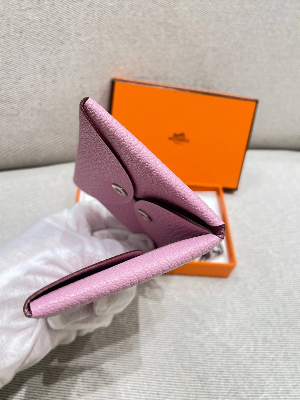 Hermes Purple Goat Leather Folded Card Wallet For Women