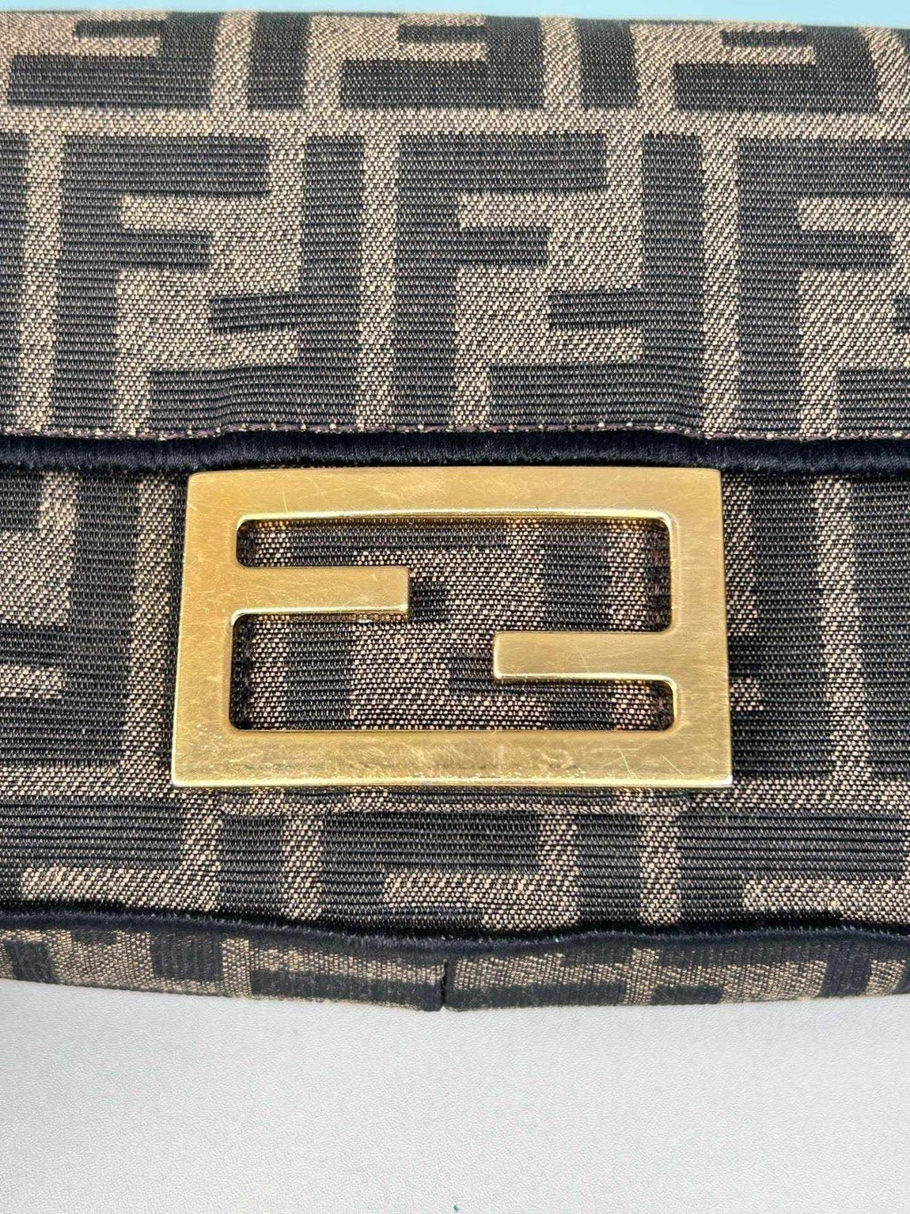 Fendi Baguette Mini Chain Top Handle Crossbody Brown Gold Women Classic