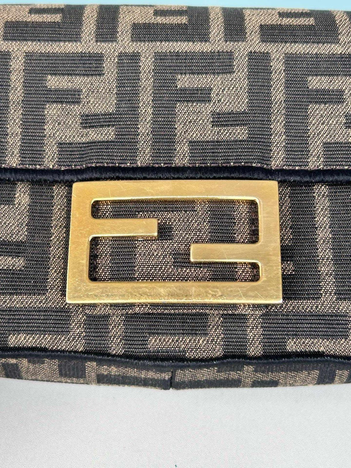 Fendi Baguette Mini Chain Top Handle Crossbody Brown Gold Women Classic
