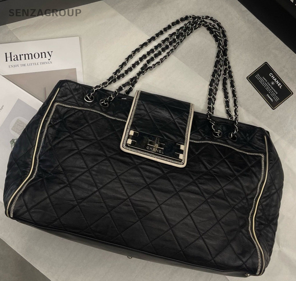 Chanel Classic Diamond Pattern Chain Shoulder Bag Black Silver Women
