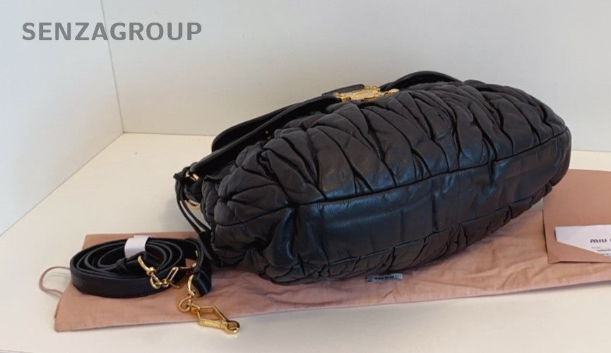 Miumiu Hobo Wrinkled skin 2WAY Shoulder Handbag Black Gold Women
