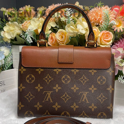 Louis Vuitton Monogram Lockit BB Bag Brown Gold Women's Shoulder Handbag