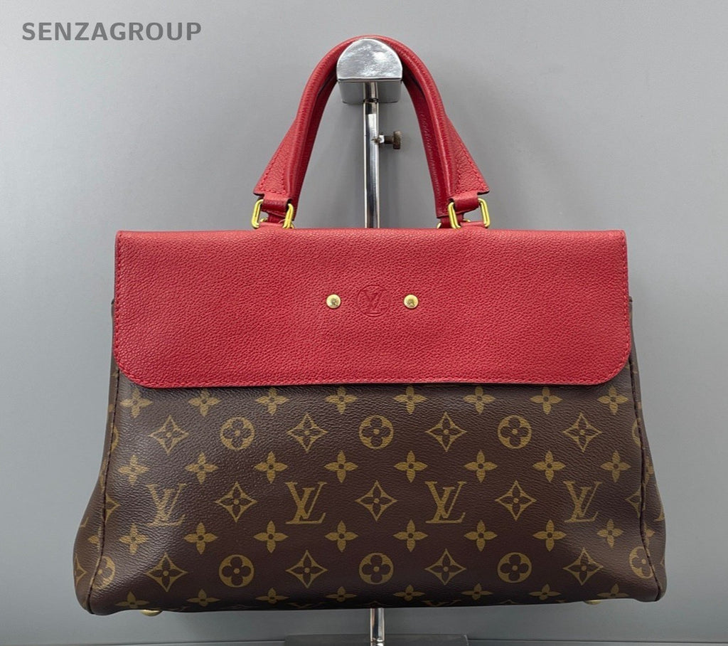 Louis Vuitton Pallas Monogram Top Handle Bag Crossbody Red Brown Gold Women