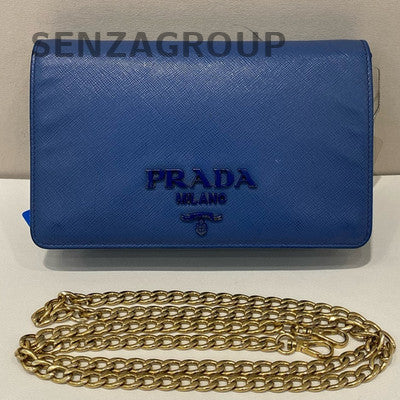 Prada So Black Blue Calfskin Chain Shoulder Crossbody Bag for Women