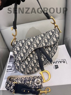 Dior Saddle Bag Medium Black Gold Shoulder Crossbody Women's Fashion