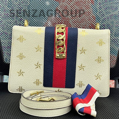 Gucci Soho Disco Medium White Leather Shoulder Crossbody Bag Women's