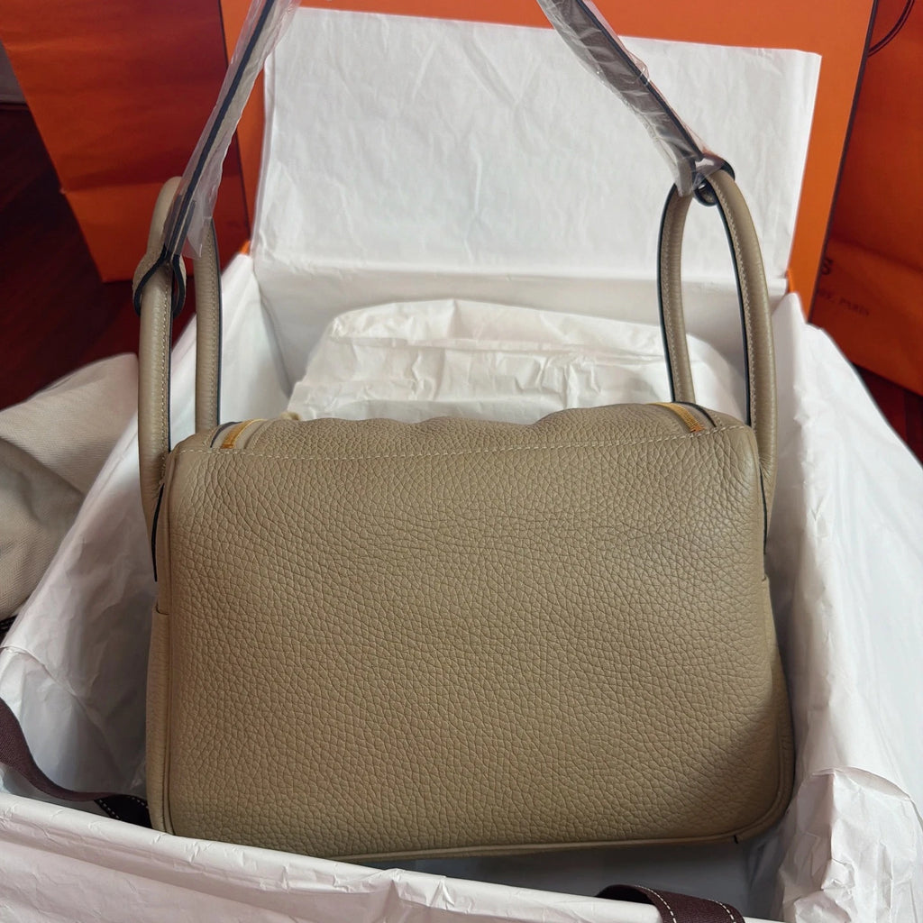 New Hermes Lindy26 TC Leather Gray Handbag Shoulder Bag Gold Hardware