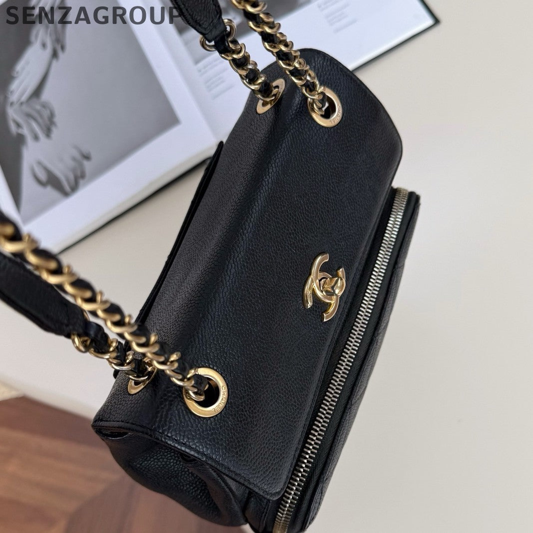 Chanel Diamond Chain Black Gold Shoulder Bag Crossbody Women Classic