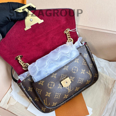 Louis Vuitton Passy Messenger Bag Monogram Chain Shoulder Crossbody Brown Gold