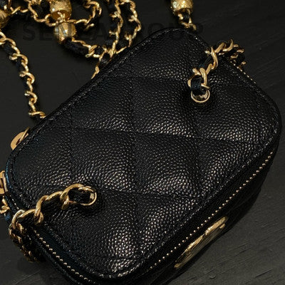 Chanel 25C Black Gold Mini Box Quilted Leather Chain Crossbody Bag