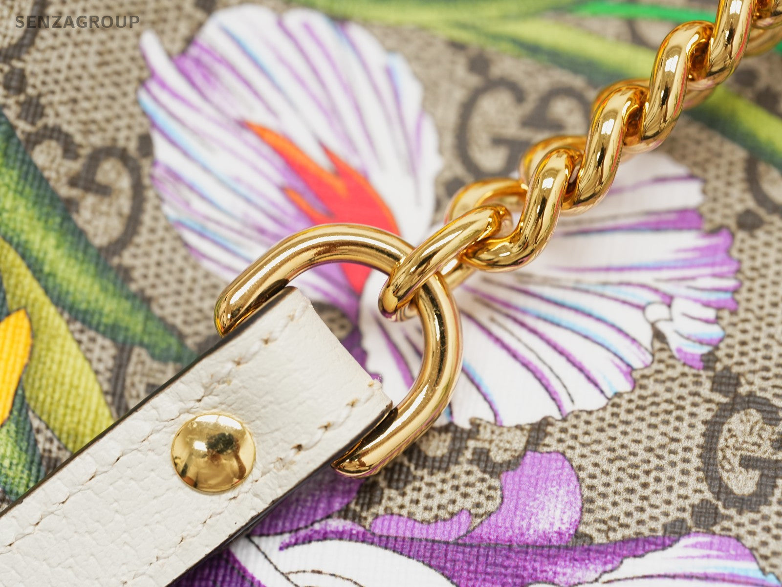 GUCCI Padlock Flowers Chain Shoulder bag White Gold Women